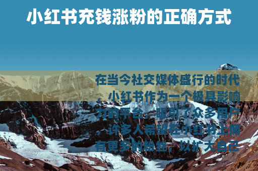 小红书充钱涨粉的正确方式