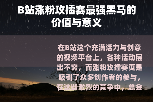 B站涨粉攻擂赛最强黑马的价值与意义