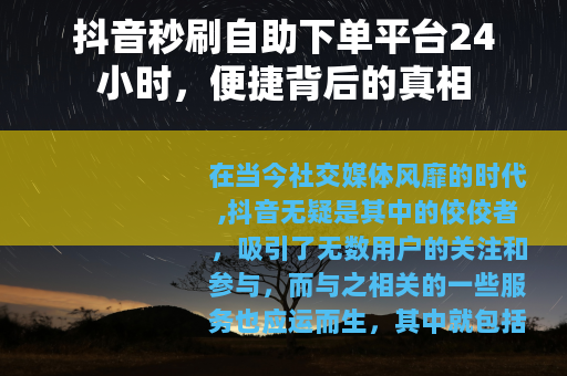 抖音秒刷自助下单平台24小时，便捷背后的真相