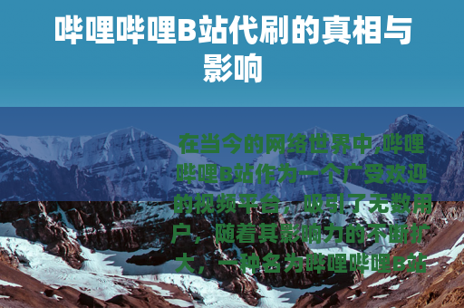 哔哩哔哩B站代刷的真相与影响