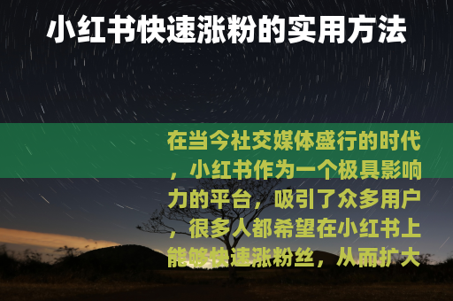 小红书快速涨粉的实用方法