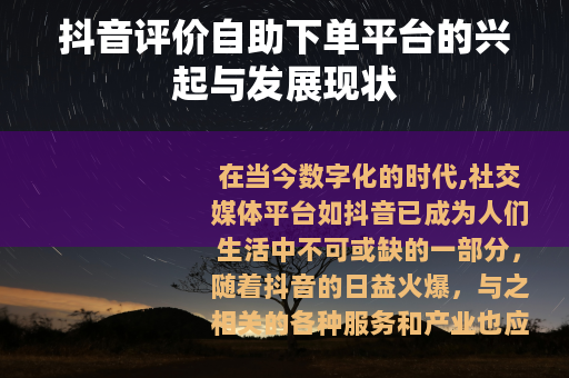 抖音评价自助下单平台的兴起与发展现状
