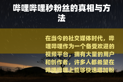 哔哩哔哩秒粉丝的真相与方法