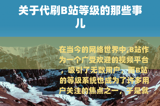 关于代刷B站等级的那些事儿