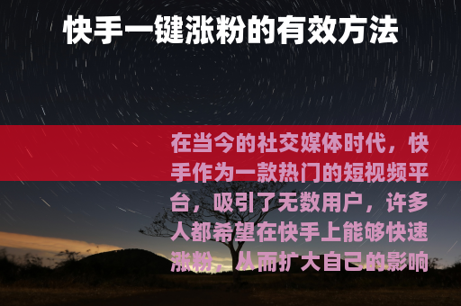 快手一键涨粉的有效方法