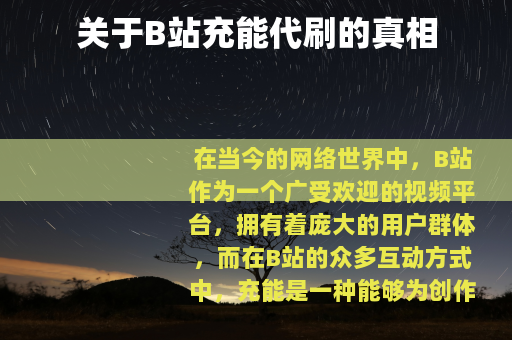 关于B站充能代刷的真相