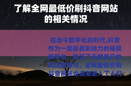了解全网最低价刷抖音网站的相关情况