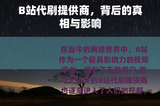 B站代刷提供商，背后的真相与影响