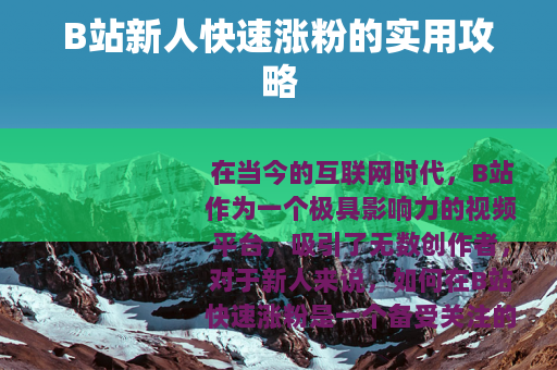 B站新人快速涨粉的实用攻略