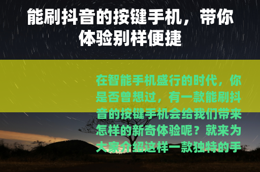 能刷抖音的按键手机，带你体验别样便捷