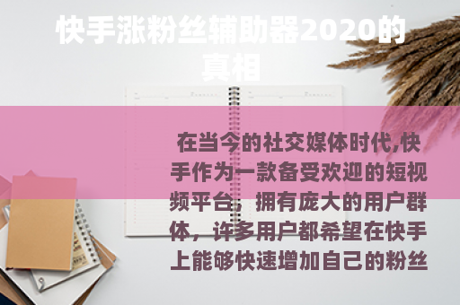快手涨粉丝辅助器2020的真相