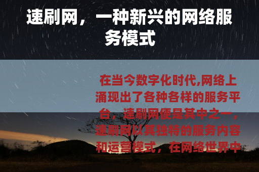 速刷网，一种新兴的网络服务模式