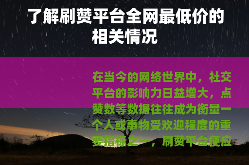 了解刷赞平台全网最低价的相关情况