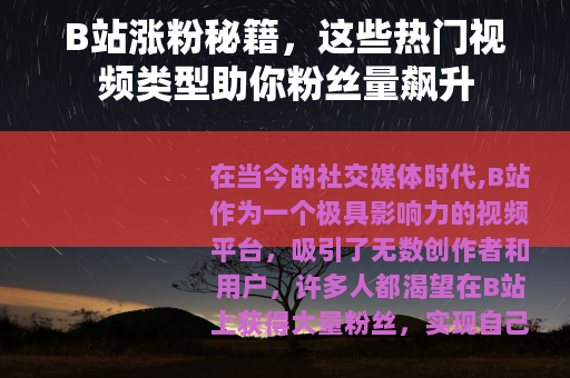 B站涨粉秘籍，这些热门视频类型助你粉丝量飙升