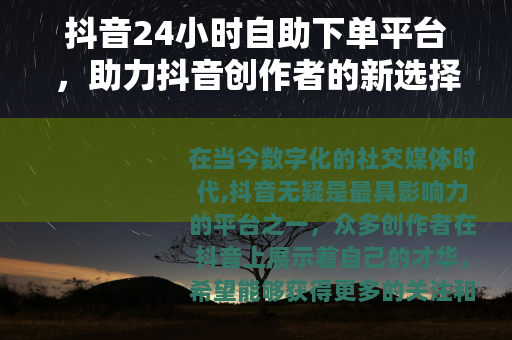 抖音24小时自助下单平台，助力抖音创作者的新选择