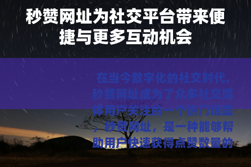 秒赞网址为社交平台带来便捷与更多互动机会