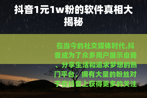 抖音1元1w粉的软件真相大揭秘