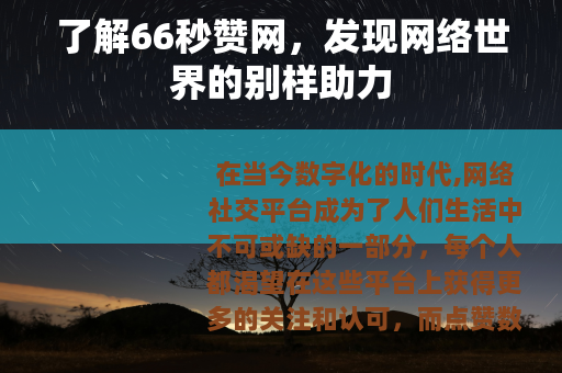 了解66秒赞网，发现网络世界的别样助力