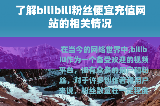 了解bilibili粉丝便宜充值网站的相关情况