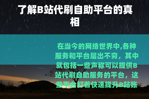 了解B站代刷自助平台的真相