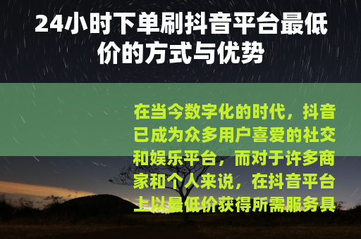 24小时下单刷抖音平台最低价的方式与优势