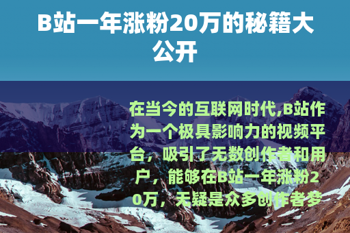 B站一年涨粉20万的秘籍大公开