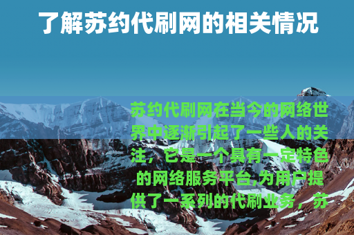 了解苏约代刷网的相关情况