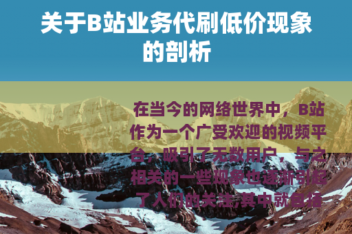 关于B站业务代刷低价现象的剖析