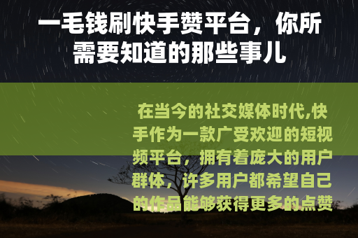 一毛钱刷快手赞平台，你所需要知道的那些事儿