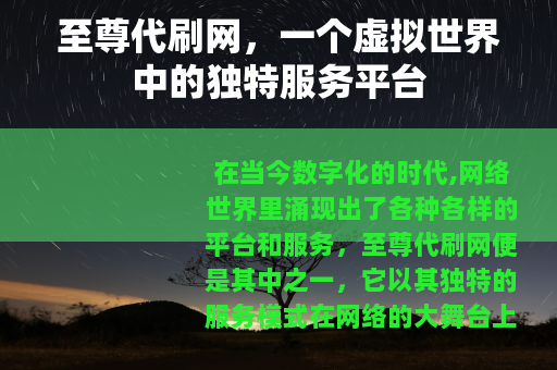 至尊代刷网，一个虚拟世界中的独特服务平台