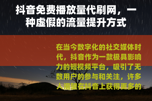 抖音免费播放量代刷网，一种虚假的流量提升方式