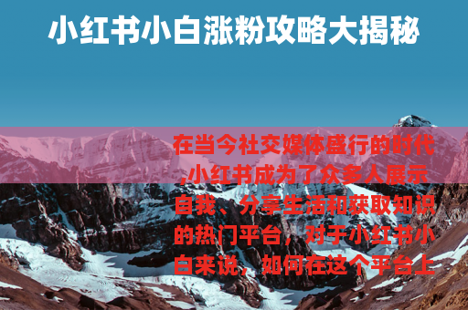 小红书小白涨粉攻略大揭秘