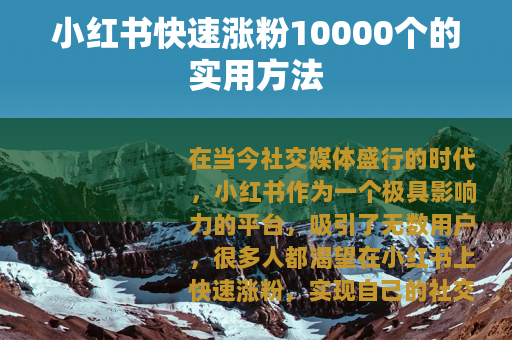 小红书快速涨粉10000个的实用方法