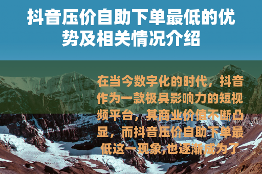 抖音压价自助下单最低的优势及相关情况介绍