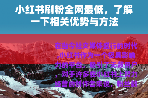 小红书刷粉全网最低，了解一下相关优势与方法