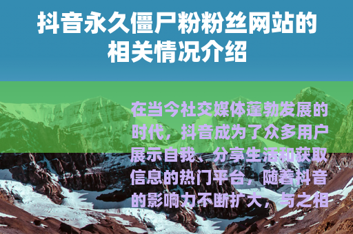 抖音永久僵尸粉粉丝网站的相关情况介绍