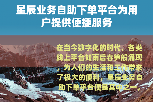 星辰业务自助下单平台为用户提供便捷服务