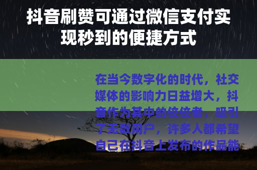 抖音刷赞可通过微信支付实现秒到的便捷方式