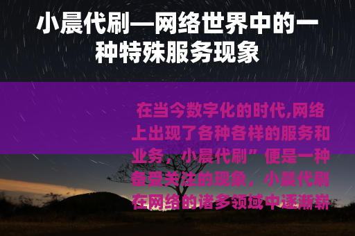 小晨代刷—网络世界中的一种特殊服务现象