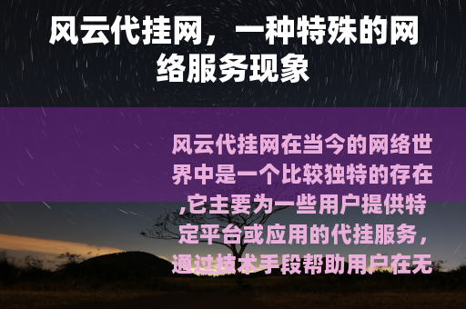 风云代挂网，一种特殊的网络服务现象