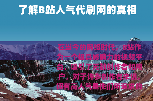 了解B站人气代刷网的真相