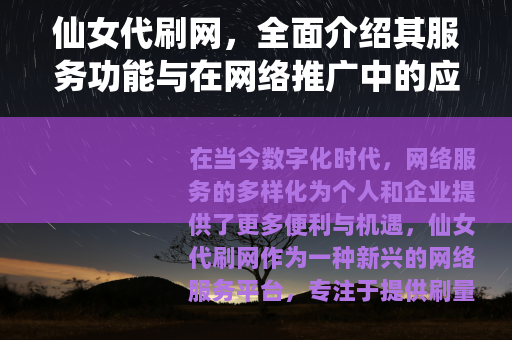 仙女代刷网，全面介绍其服务功能与在网络推广中的应用价值