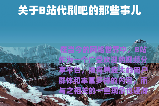 关于B站代刷吧的那些事儿