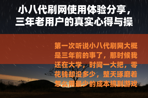 小八代刷网使用体验分享，三年老用户的真实心得与操作案例