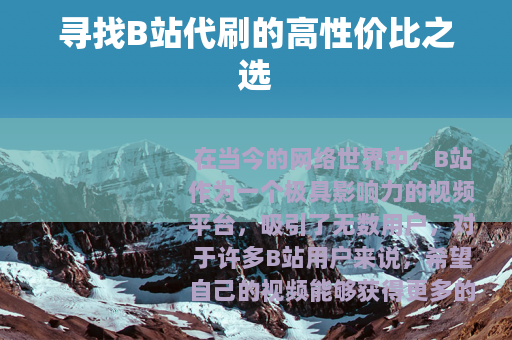 寻找B站代刷的高性价比之选