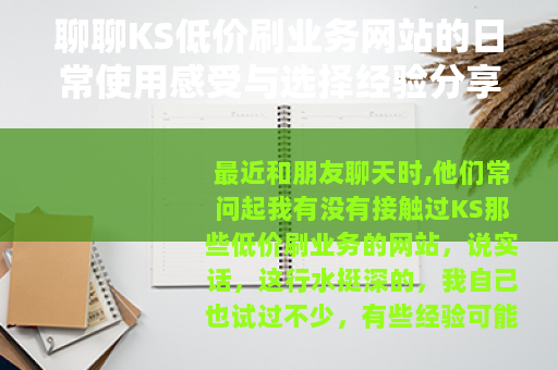 聊聊KS低价刷业务网站的日常使用感受与选择经验分享