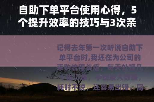 自助下单平台使用心得，5个提升效率的技巧与3次亲身踩坑记录