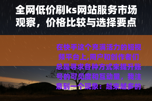全网低价刷ks网站服务市场观察，价格比较与选择要点分析