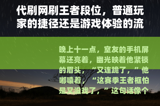 代刷网刷王者段位，普通玩家的捷径还是游戏体验的流失？