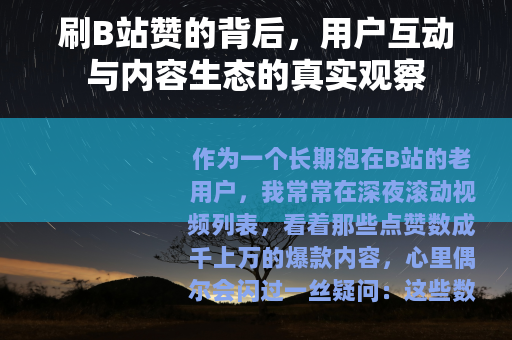刷B站赞的背后，用户互动与内容生态的真实观察